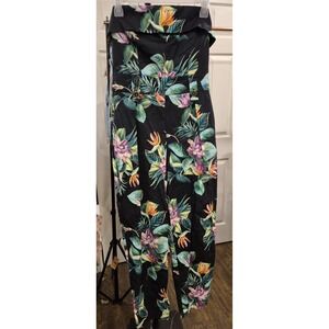 Imperial Black Tropical‎ Floral Sleeveless Strapless Jumpsuit Pockets Size M EUC